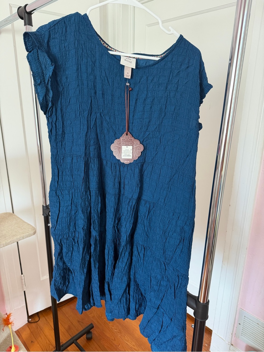 Knox Rose Teal Crinkle Short Sleeve Tunic